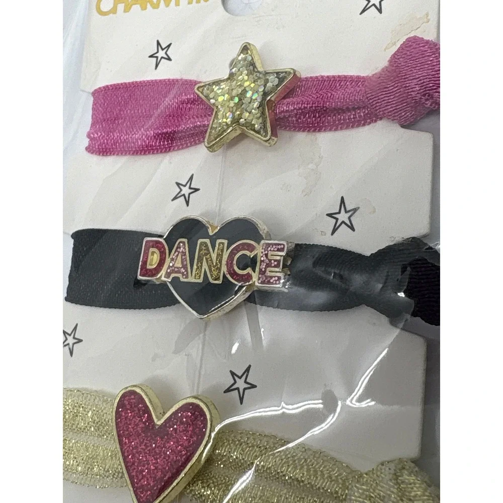 Charm It! I Love Dance Hair Ties Set of 3 Star Heart Gold Black Pink Accessories